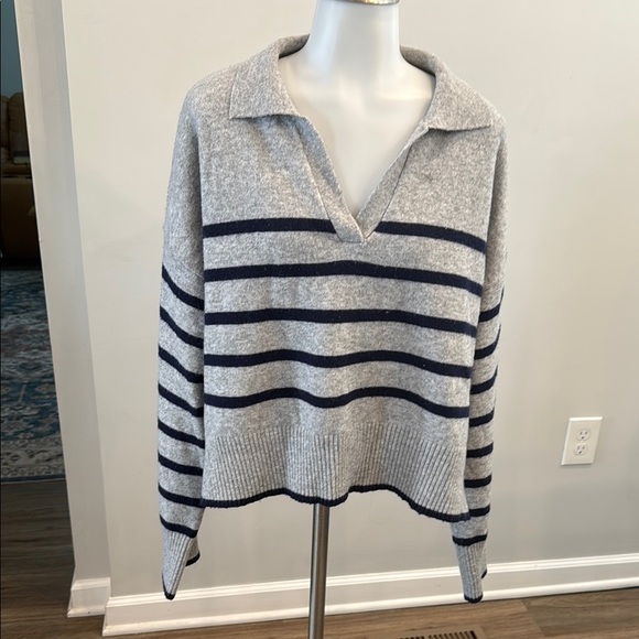 Thread & Supply Gray and Black V-Neck Wool Blend Sweater - Picture 5 of 8